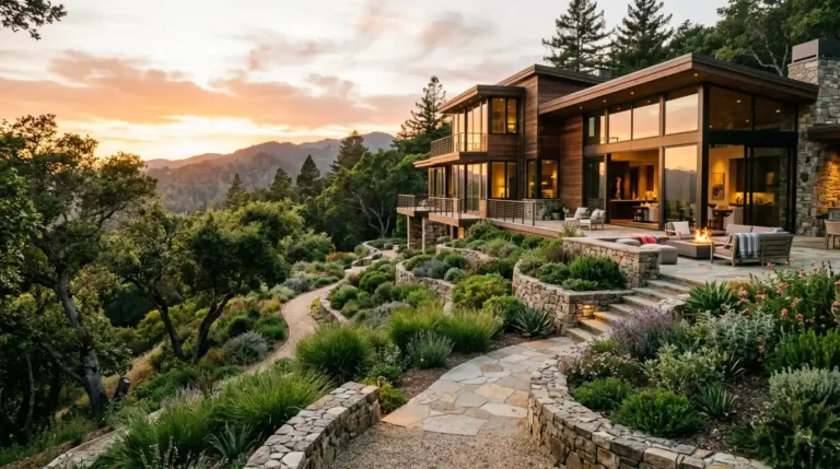 Modern landscape architecture by Morph featuring terraced gardens, native plants, and outdoor spaces designed in harmony with natural terrain.