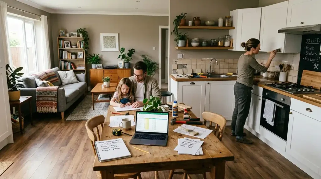 Middle-class home interior showing practical home improvement planning and affordable living lifestyle setup