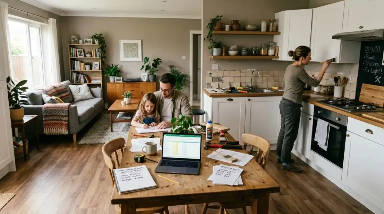 Middle-class home interior showing practical home improvement planning and affordable living lifestyle setup