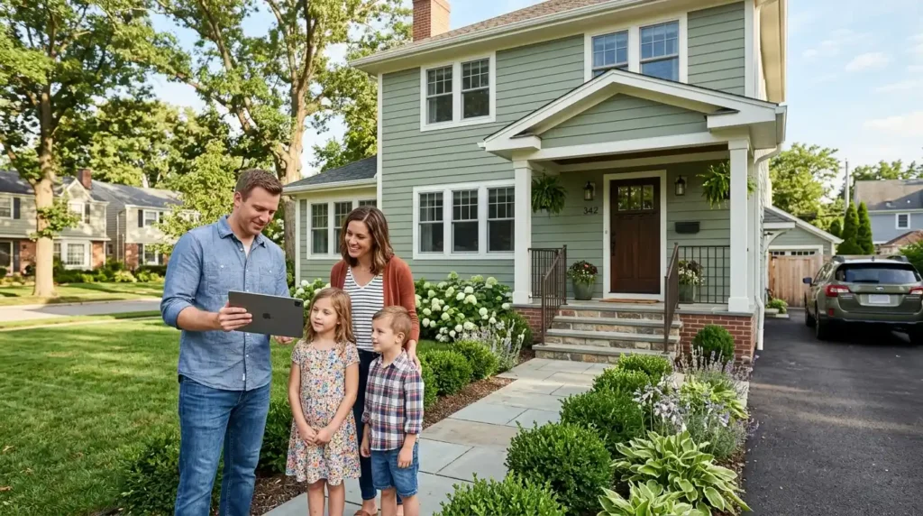 Middle-class homeowners planning practical and budget-friendly home improvements outside their house.